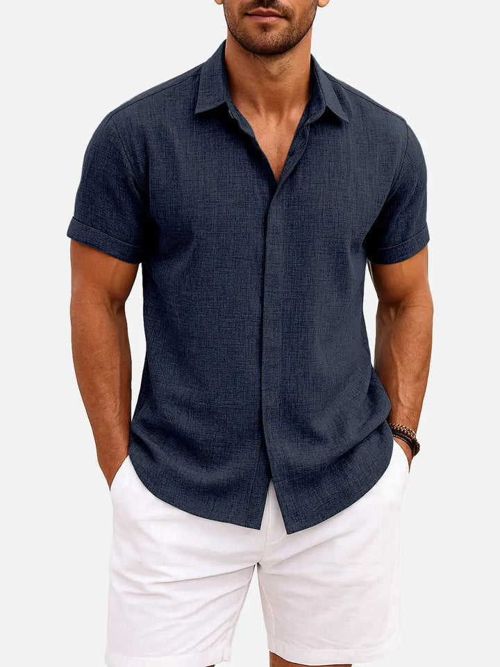 Camicia da uomo a maniche corte in misto cotone e lino