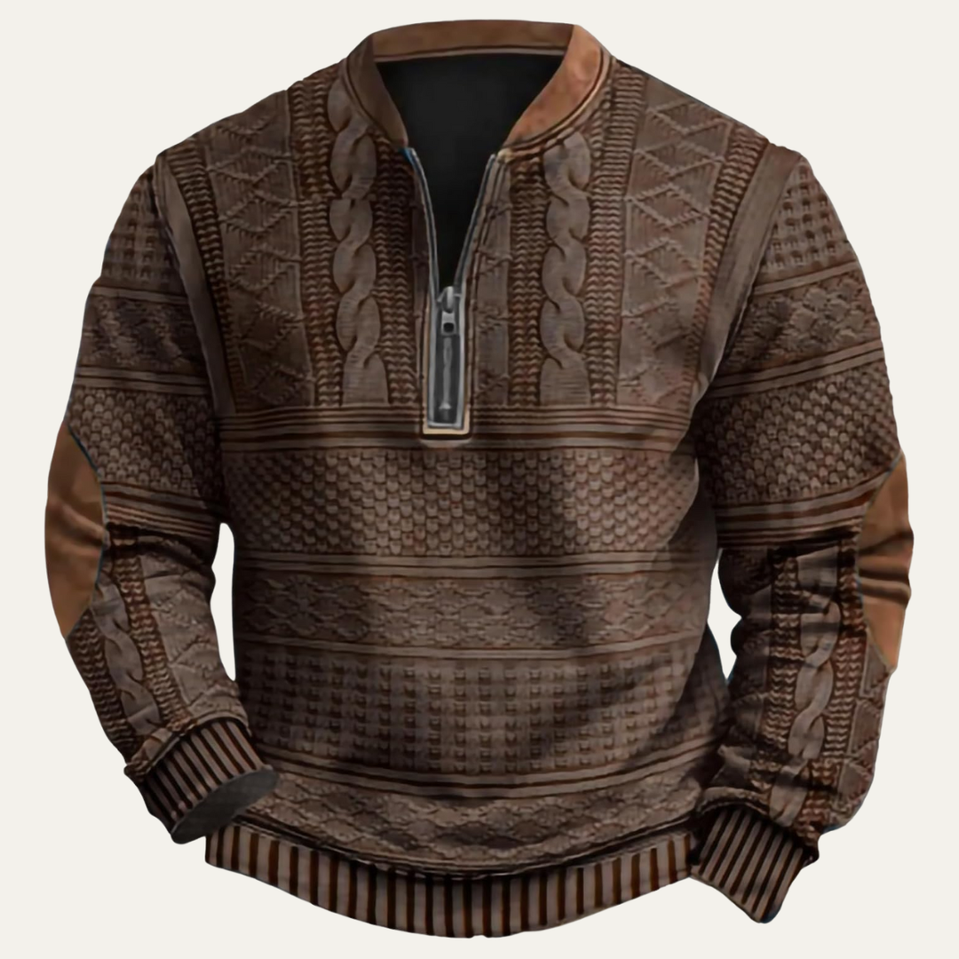 Maglione Uomo a Maglia con Mezza Zip e Toppe ai Gomiti
