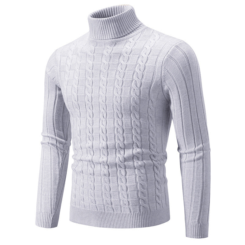 Maglione Dolcevita Uomo Slim Fit con Motivo a Treccia