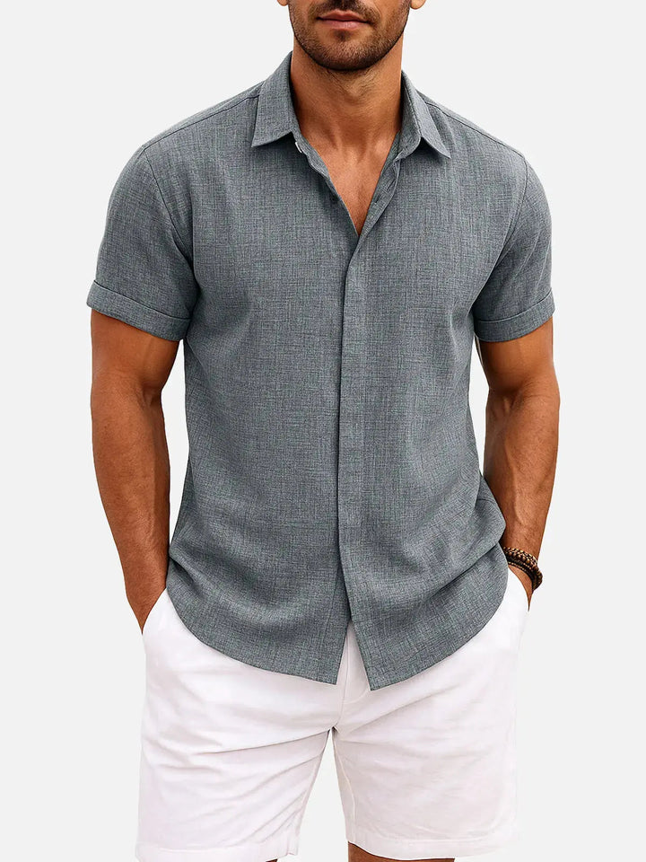 Camicia da uomo a maniche corte in misto cotone e lino