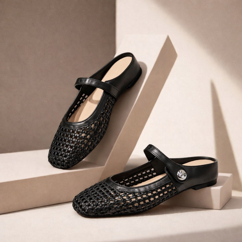 Ballerine Donna Intrecciate Dorate Modello Mary Jane con Cinturino