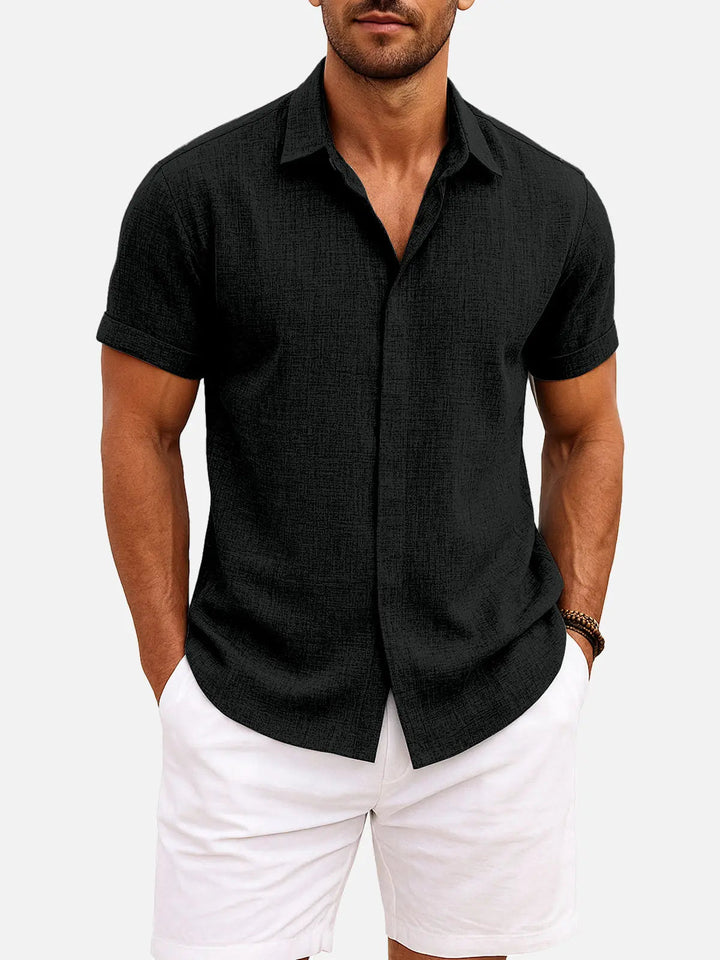 Camicia da uomo a maniche corte in misto cotone e lino