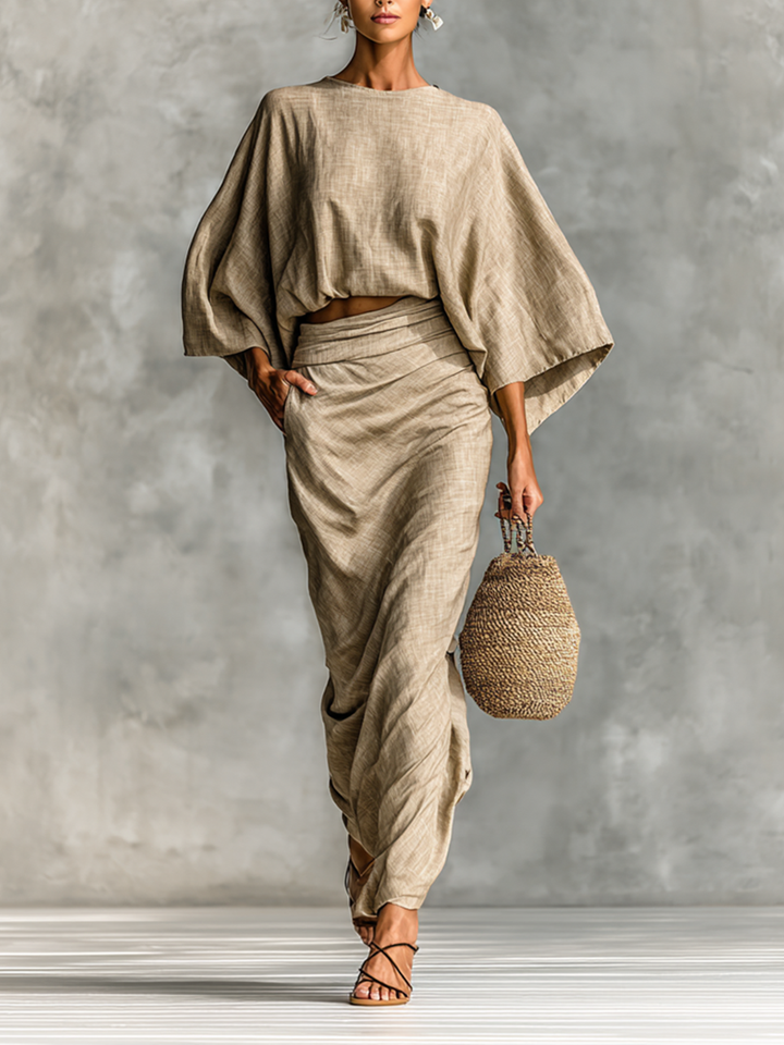 Elegante Completo Donna Maniche Pipistrello Gonna Lunga