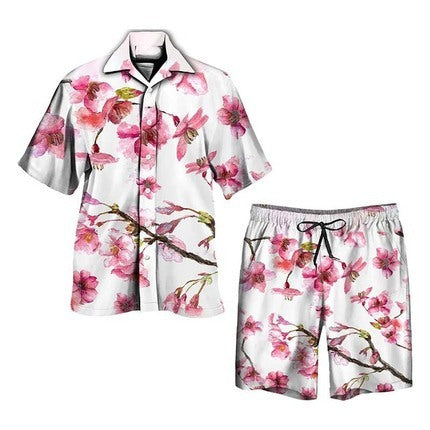 Completo Estivo Uomo Stampa Palme Camicia e Shorts