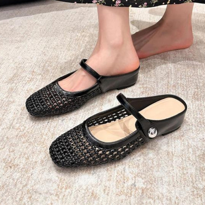 Ballerine Donna Intrecciate Dorate Modello Mary Jane con Cinturino