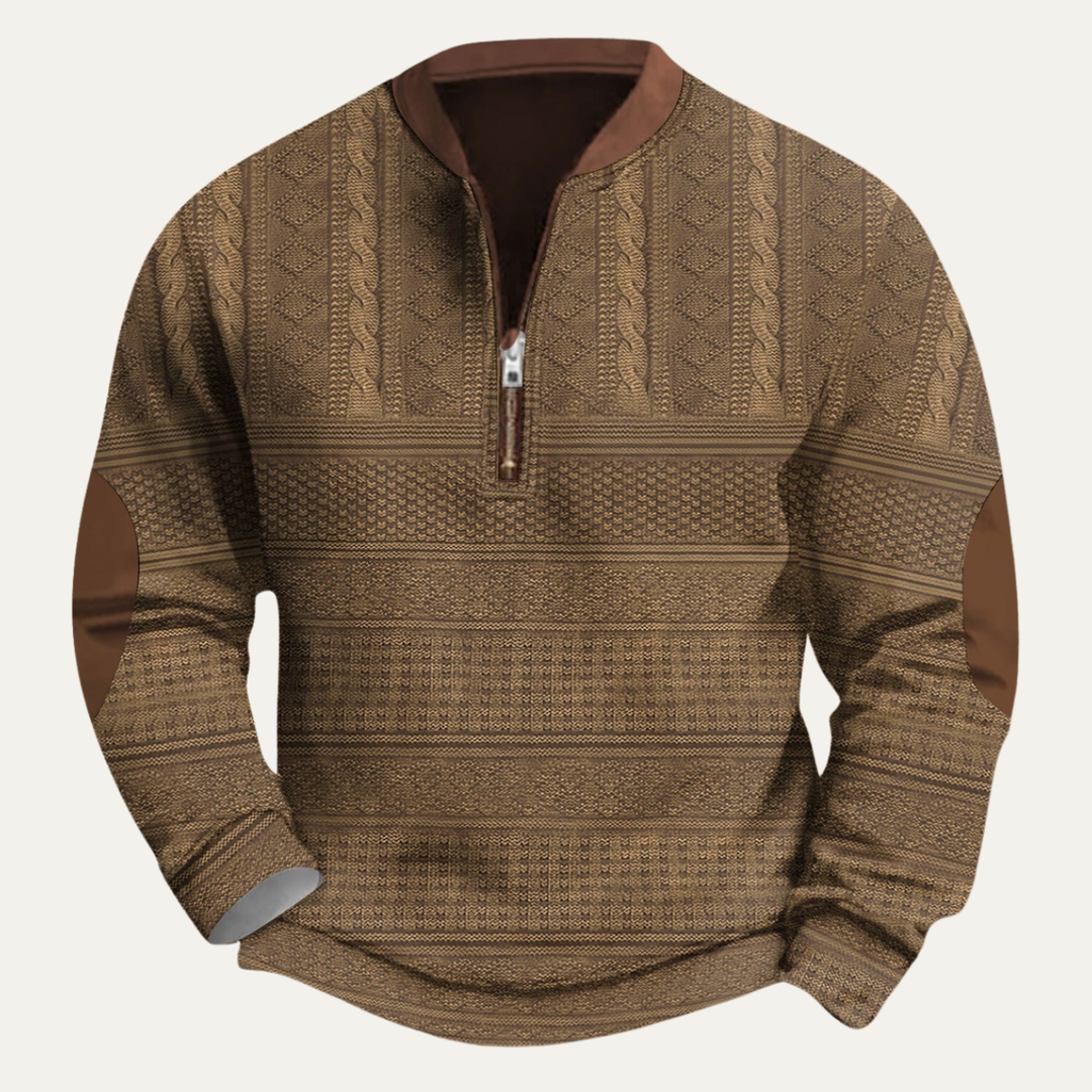 Maglione Uomo a Maglia con Mezza Zip e Toppe ai Gomiti