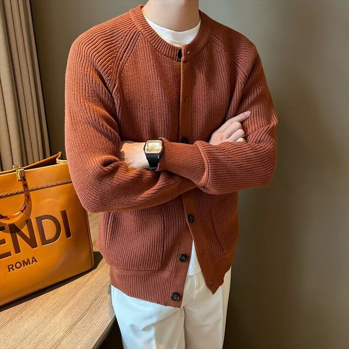 Cardigan Uomo Girocollo Slim Fit a Tinta Unita