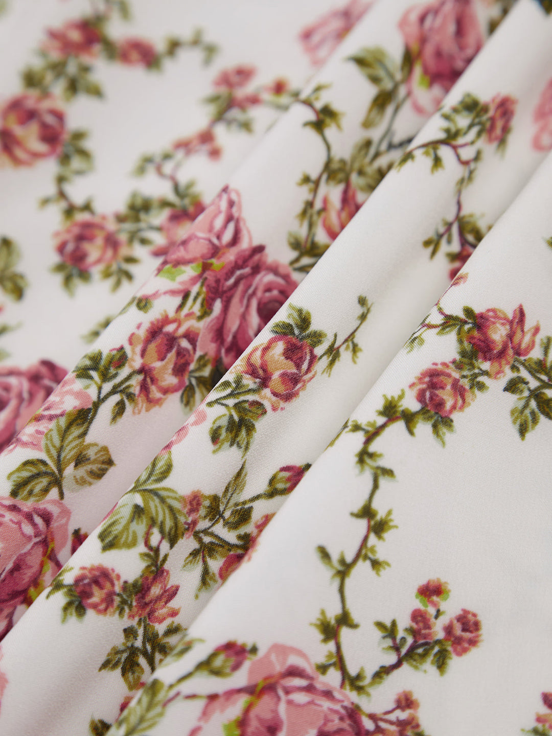 Elegante abito midi estivo con motivo floreale a boccioli di rosa