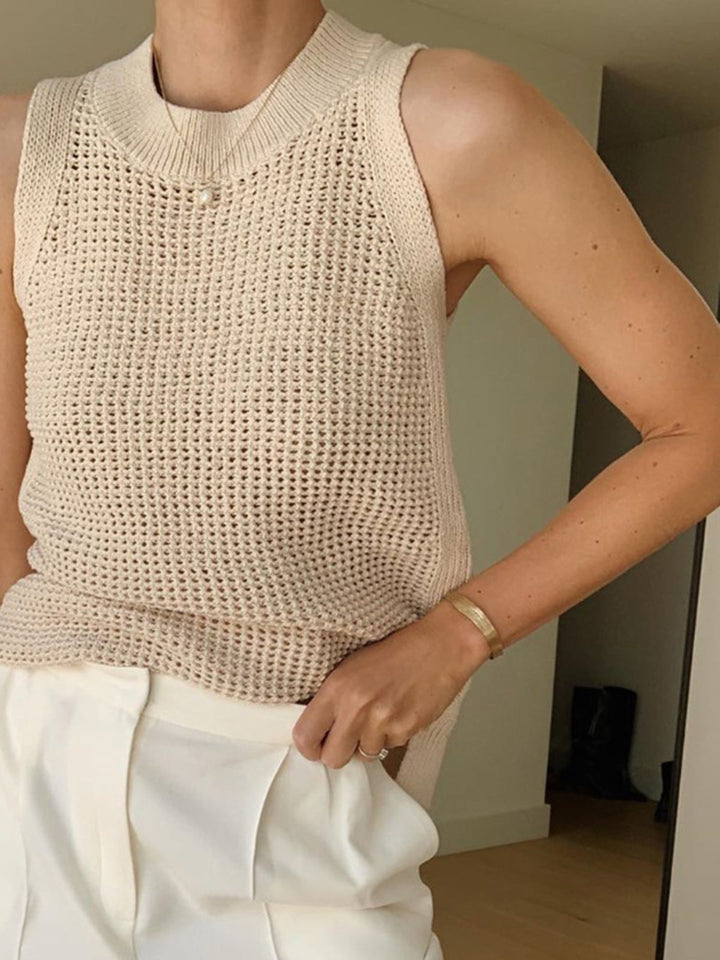 Canotta elegante in maglia a trama traforata – Girocollo, vestibilità aderente