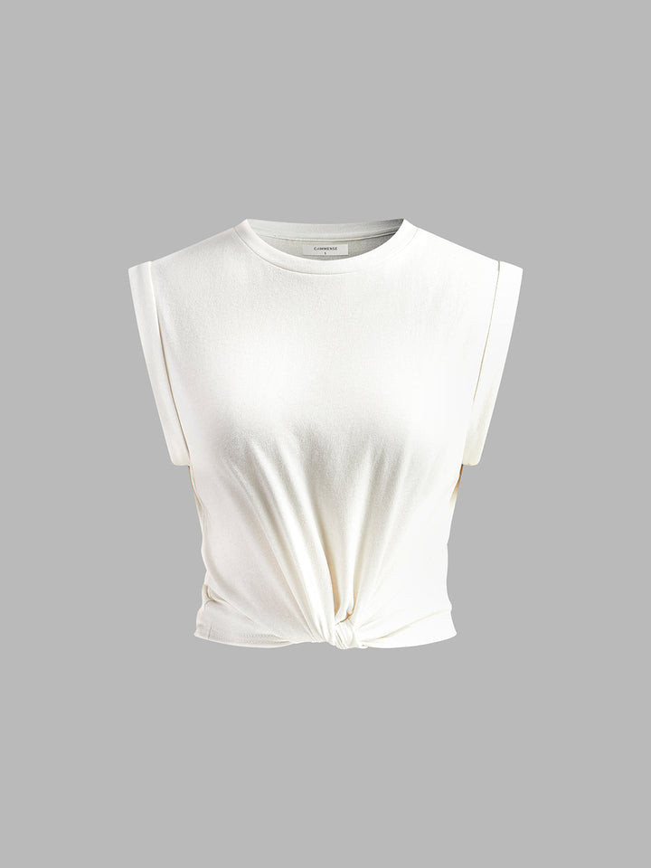 Maglietta annodata alla moda, top casual annodato