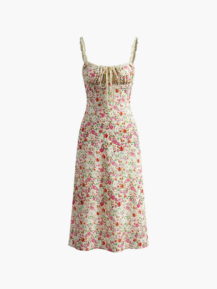 Abito midi elegante con spalline e bordi con stampa floreale