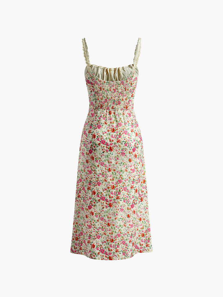 Abito midi elegante con spalline e bordi con stampa floreale