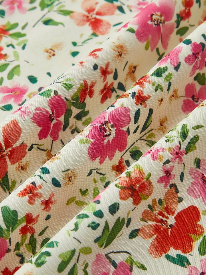 Abito midi elegante con spalline e bordi con stampa floreale