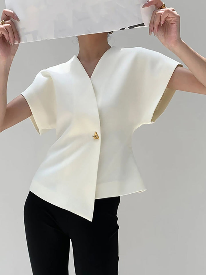 Camicetta morbida e alla moda con scollo a V e bottoni