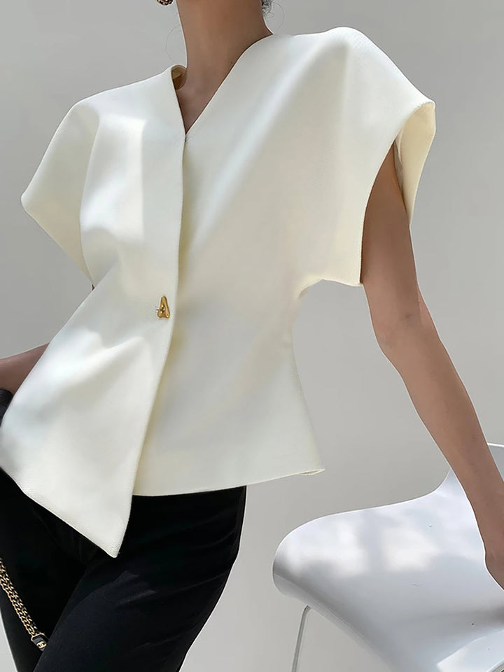 Camicetta morbida e alla moda con scollo a V e bottoni