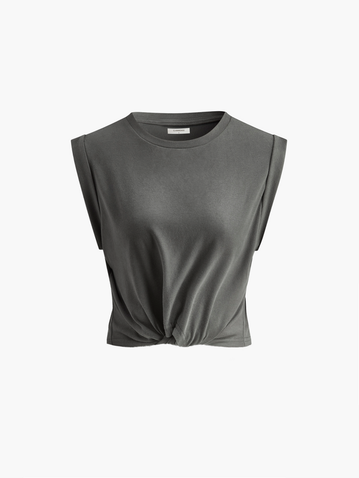 Maglietta annodata alla moda, top casual annodato