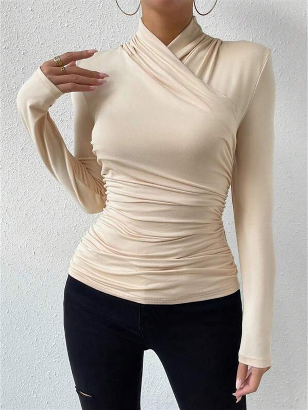 Classica Magliette Donna Collo Incrociato Vita Stretta