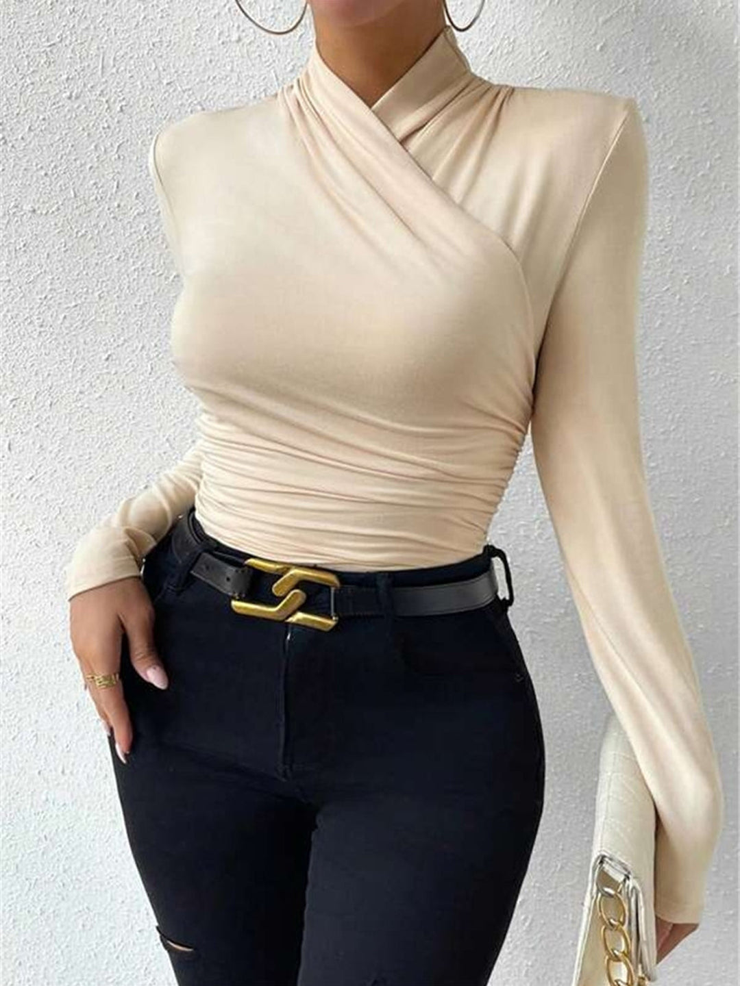 Classica Magliette Donna Collo Incrociato Vita Stretta