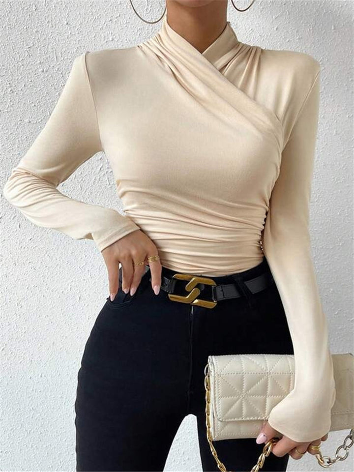 Classica Magliette Donna Collo Incrociato Vita Stretta