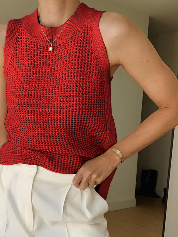 Canotta elegante in maglia a trama traforata – Girocollo, vestibilità aderente