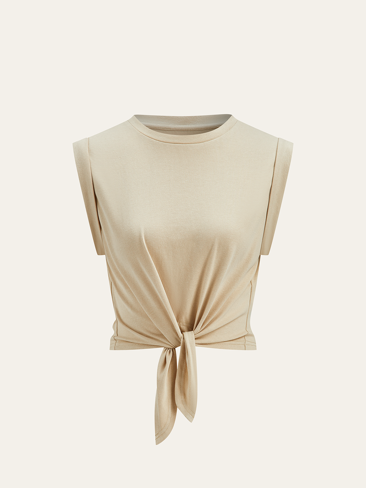 Maglietta annodata alla moda, top casual annodato