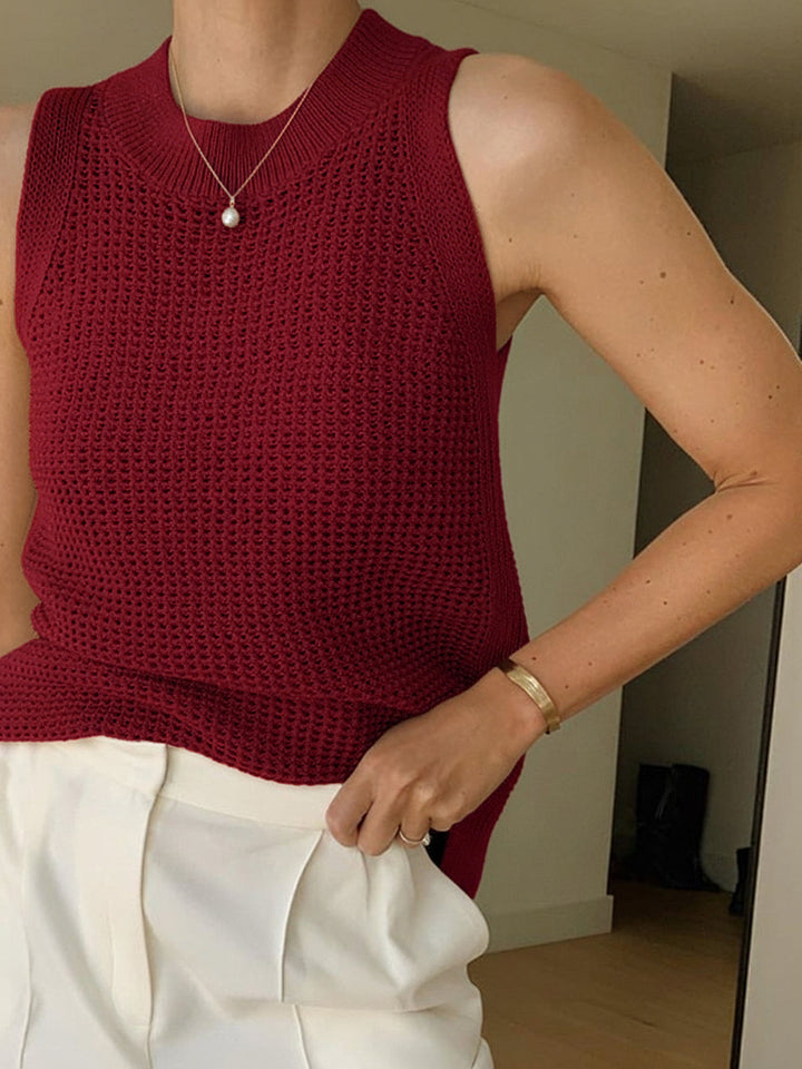 Canotta elegante in maglia a trama traforata – Girocollo, vestibilità aderente