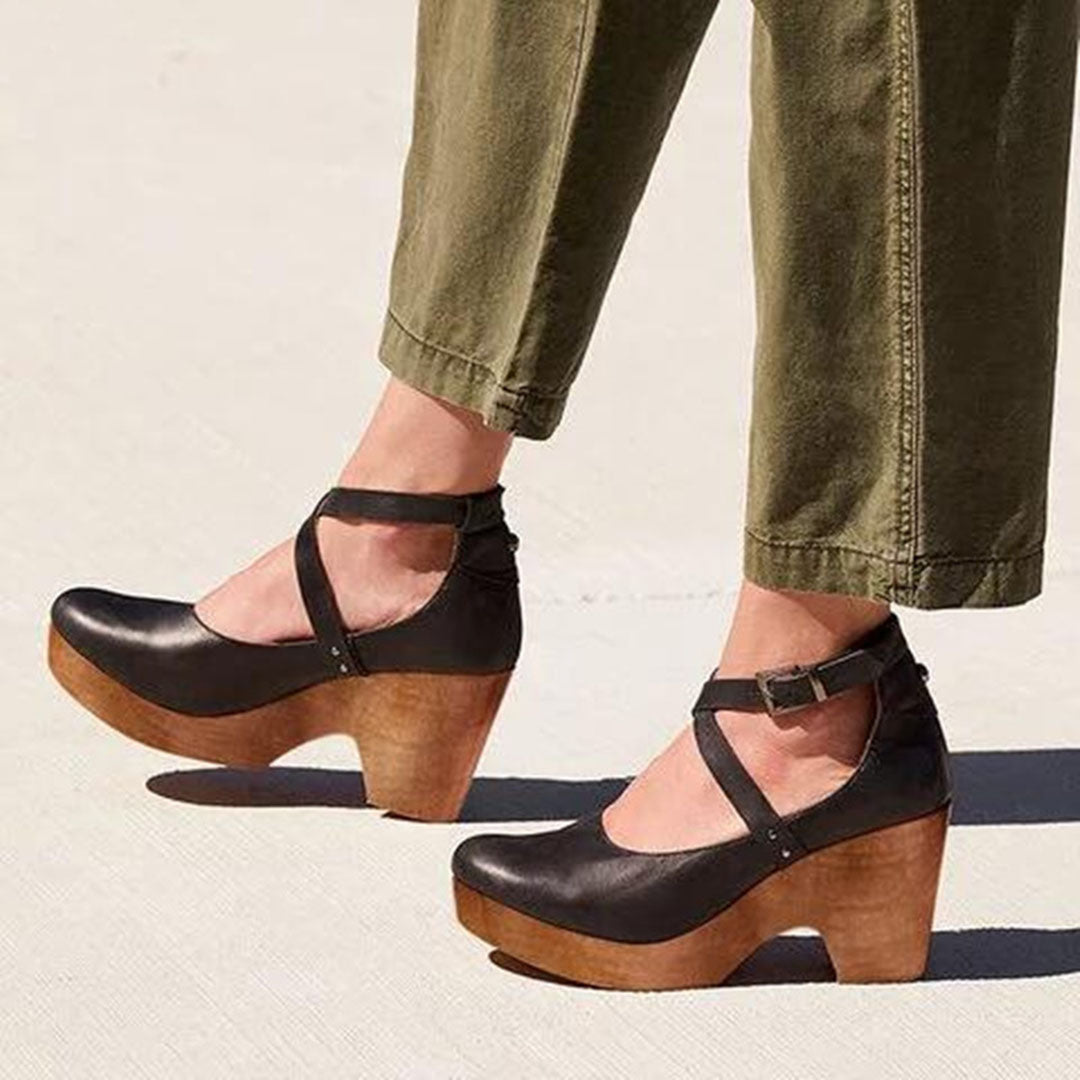 Scarpe con Tacco a Zeppa Donna Cinturino alla Caviglia