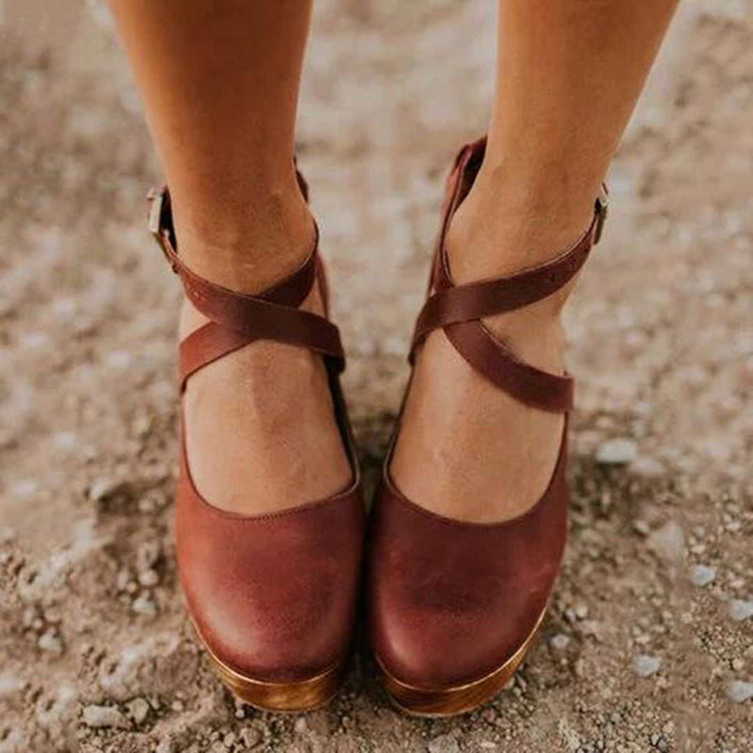 Scarpe con Tacco a Zeppa Donna Cinturino alla Caviglia