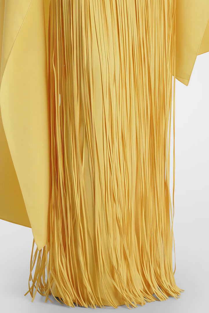 Abito cerimonia raffinato giallo frange