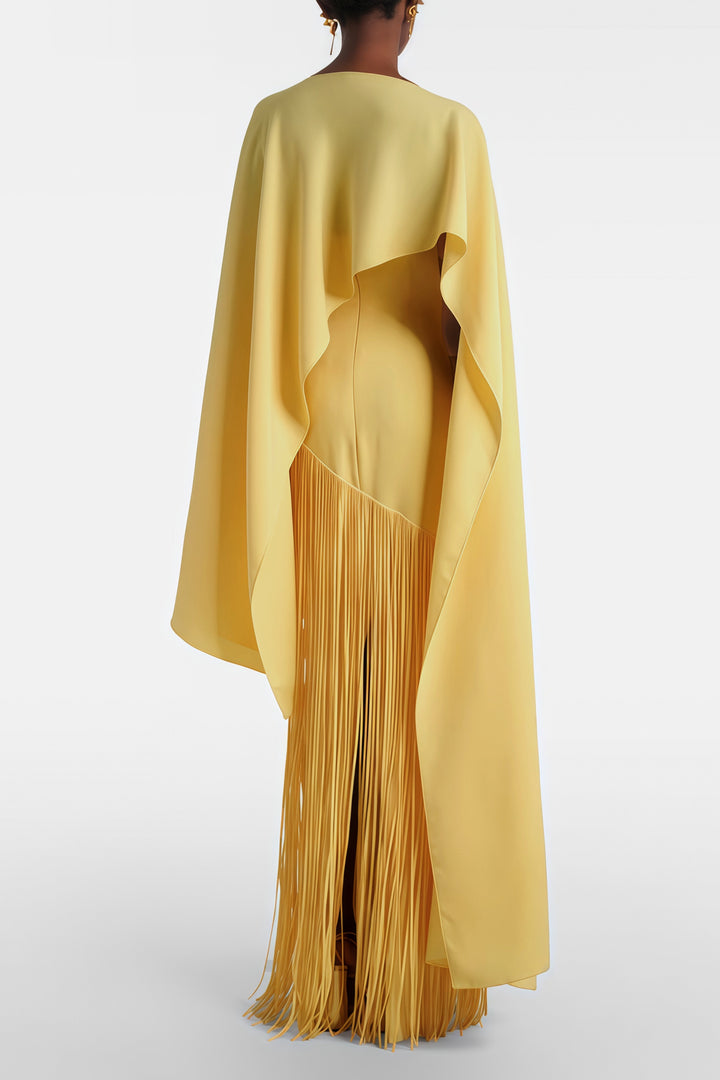 Abito cerimonia raffinato giallo frange