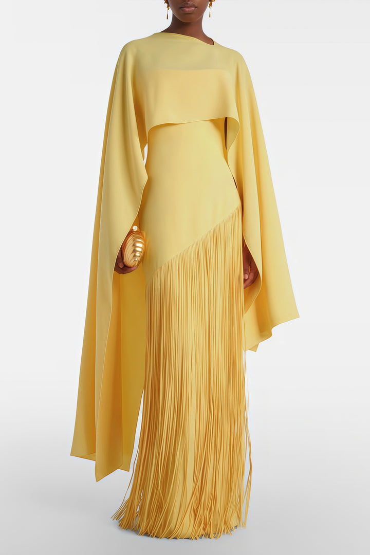 Abito cerimonia raffinato giallo frange
