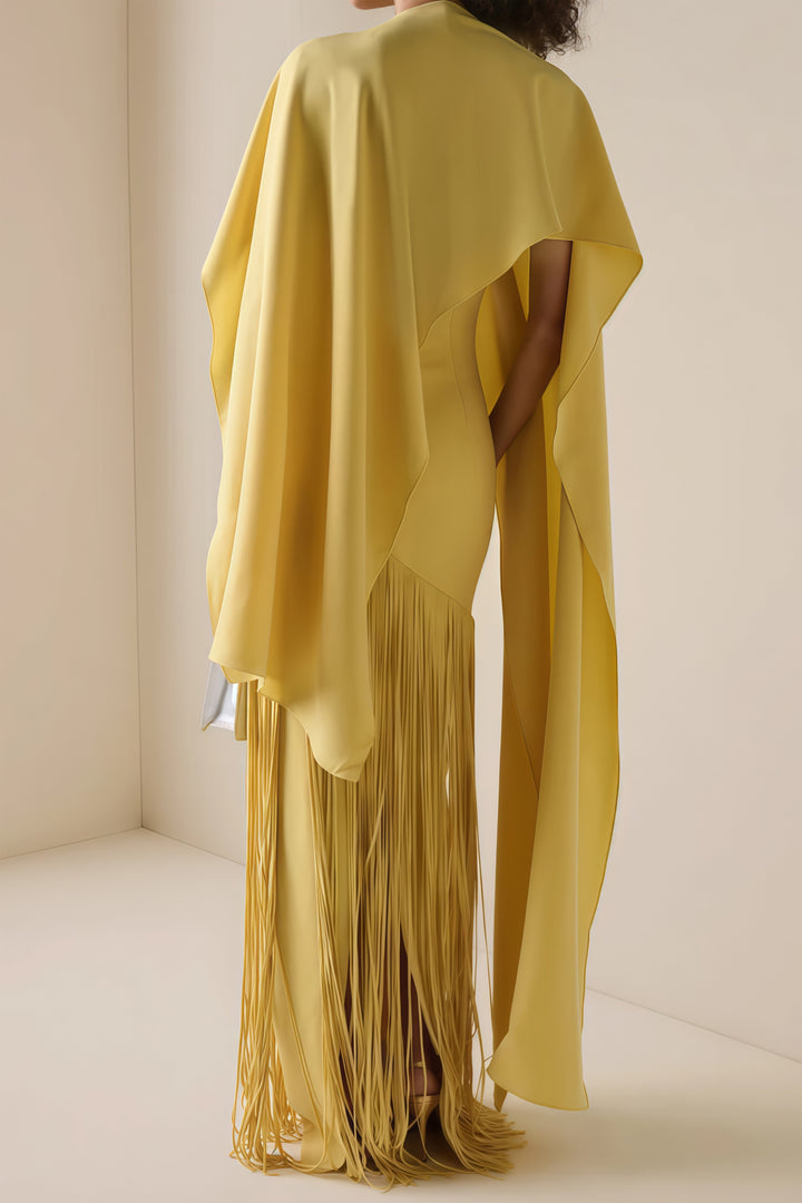 Abito cerimonia raffinato giallo frange