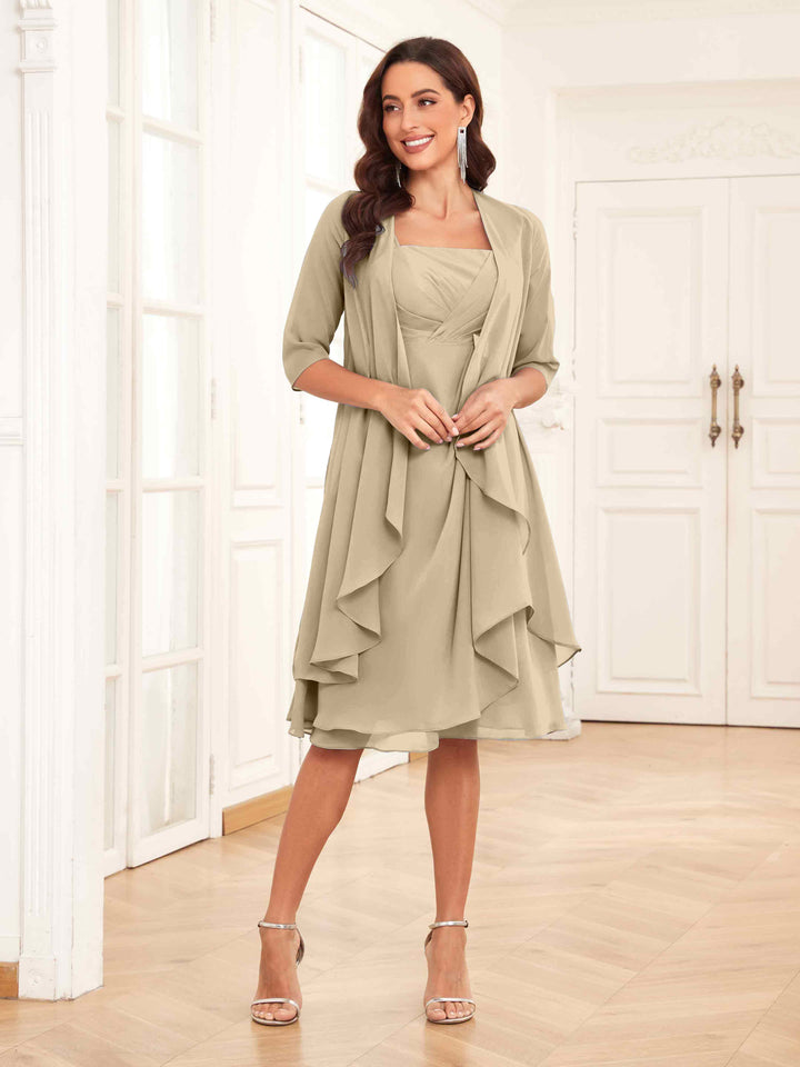 Abito estivo midi da cerimonia in chiffon con ruches