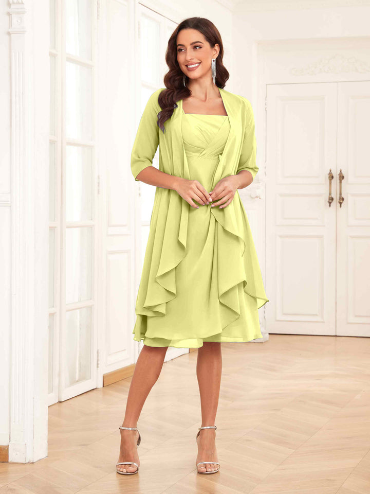 Abito estivo midi da cerimonia in chiffon con ruches