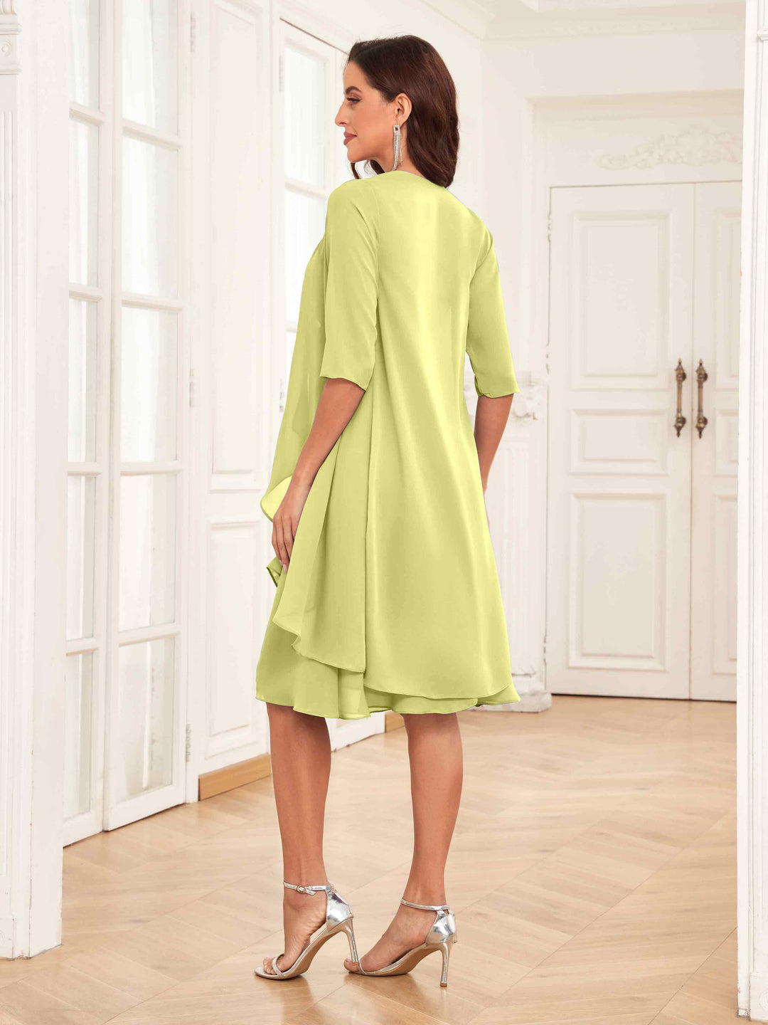 Abito estivo midi da cerimonia in chiffon con ruches