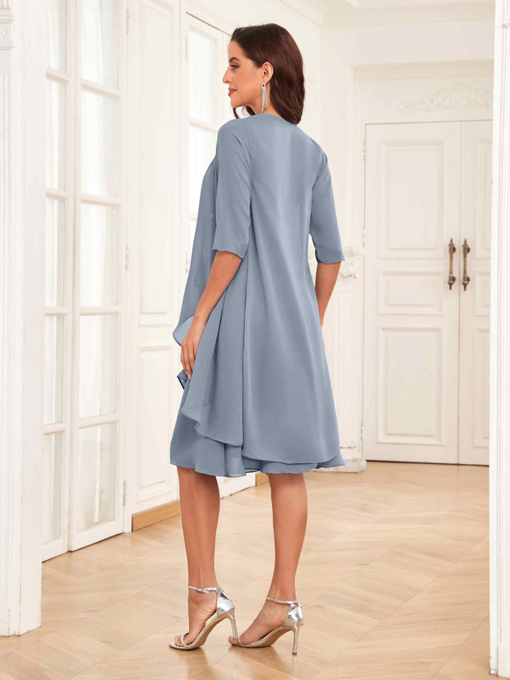 Abito estivo midi da cerimonia in chiffon con ruches