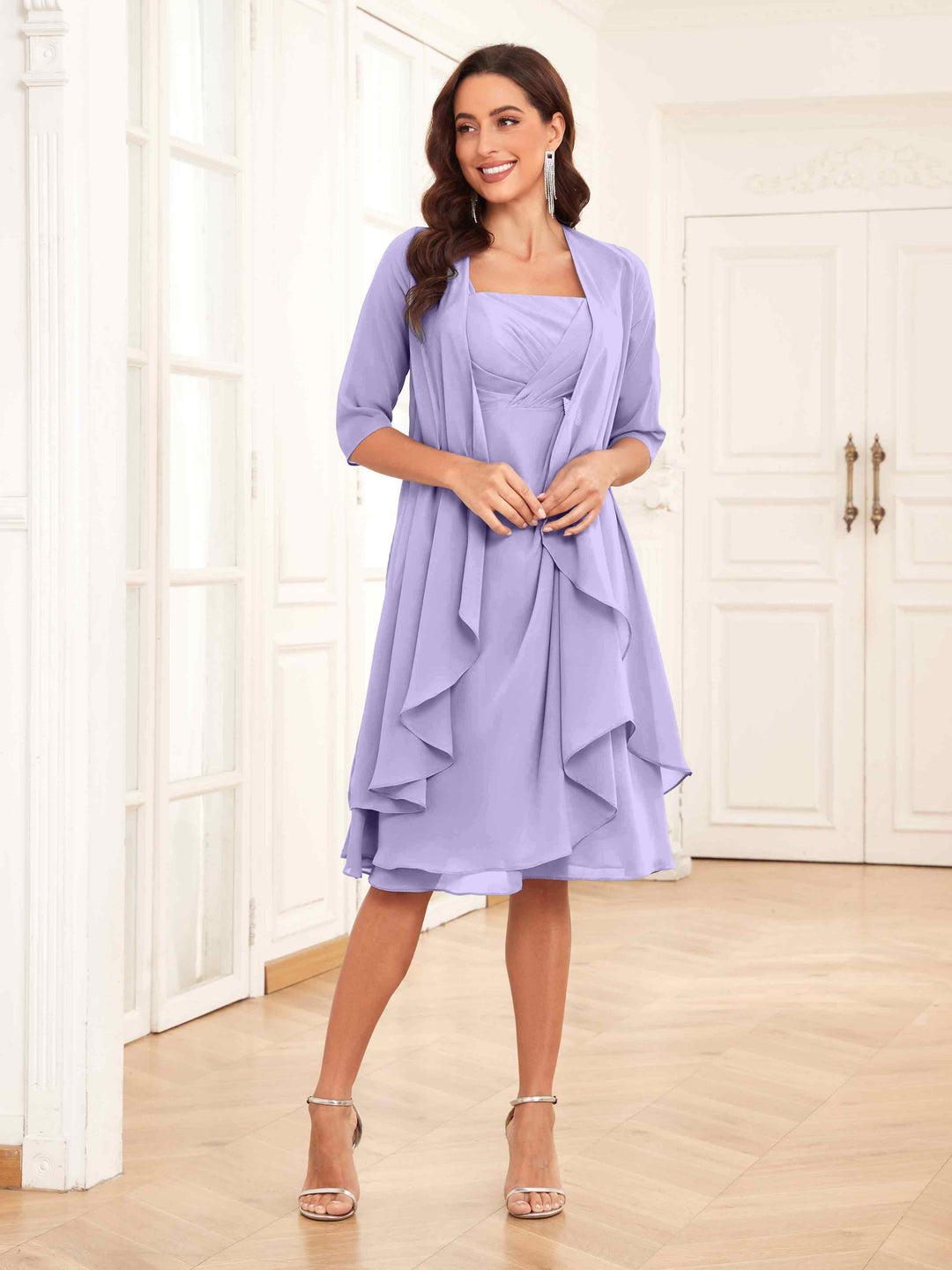 Abito estivo midi da cerimonia in chiffon con ruches