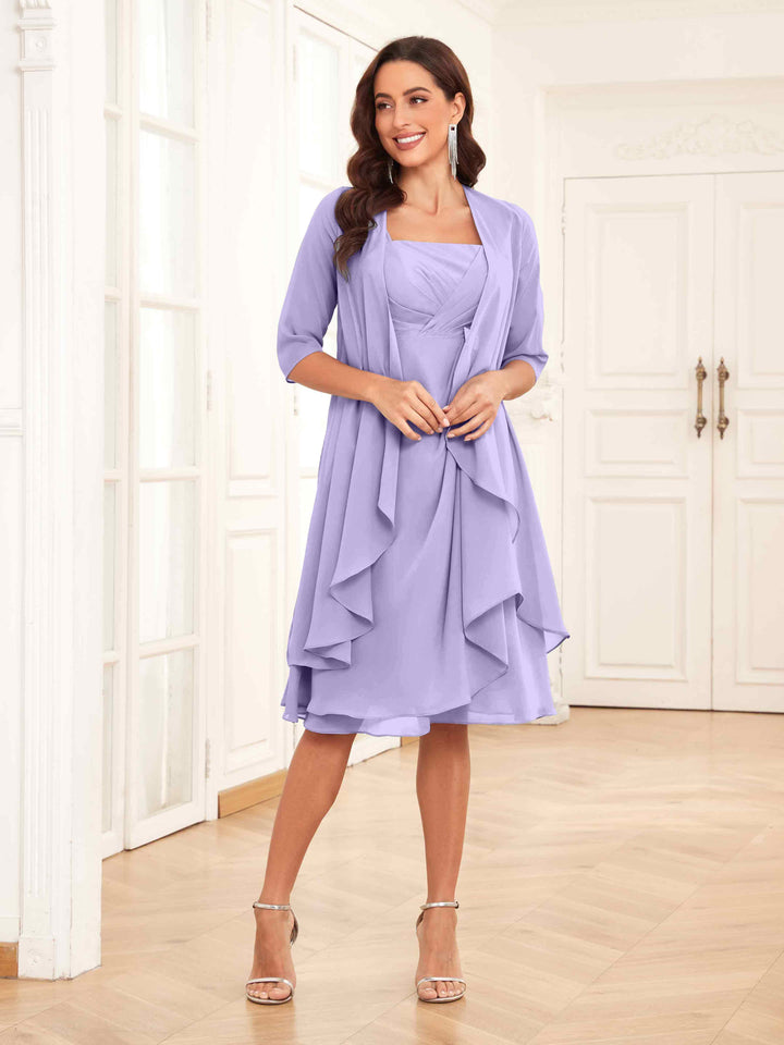 Abito estivo midi da cerimonia in chiffon con ruches