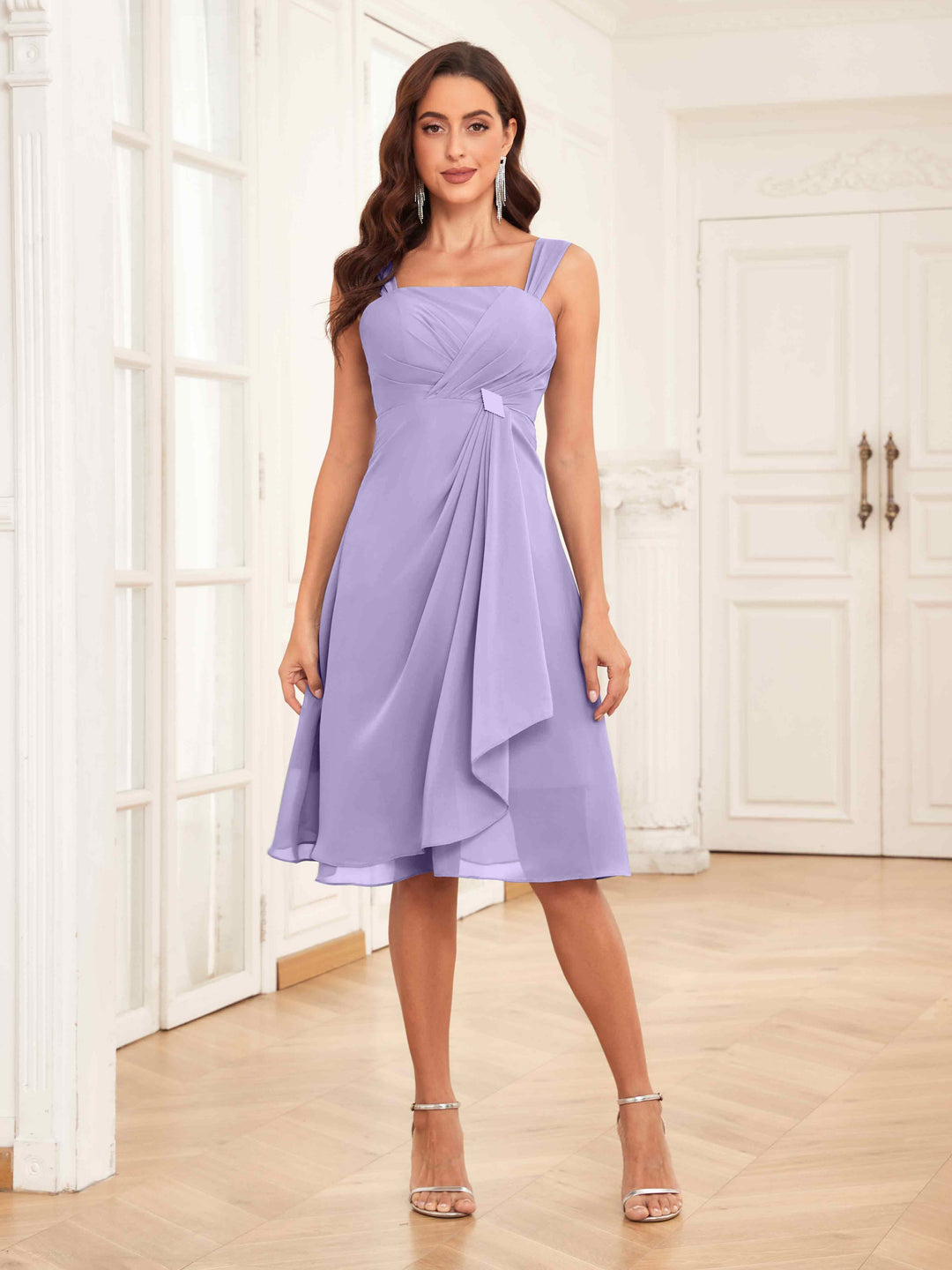 Abito estivo midi da cerimonia in chiffon con ruches