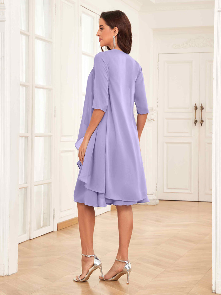 Abito estivo midi da cerimonia in chiffon con ruches