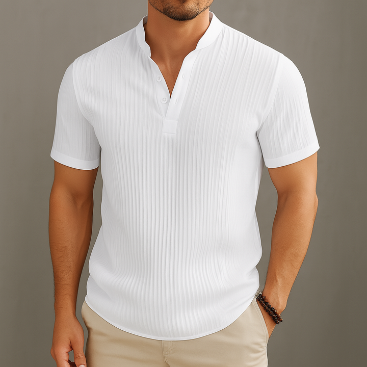 Composto camicia uomo manica corta lino righe collo coreana