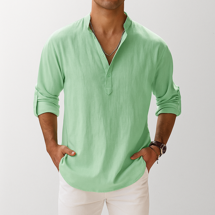 Disinvolto camicia uomo lino collo coreana manica lunga