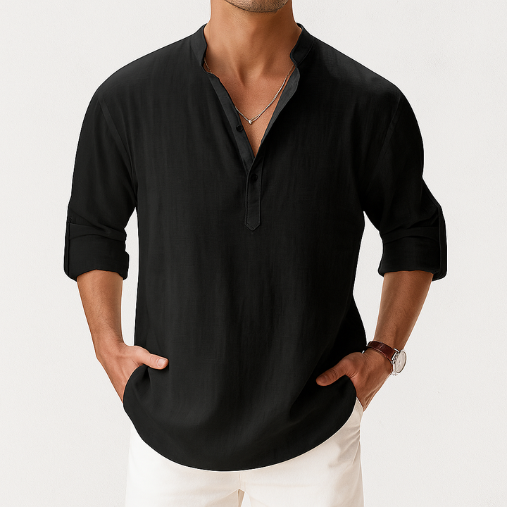 Disinvolto camicia uomo lino collo coreana manica lunga