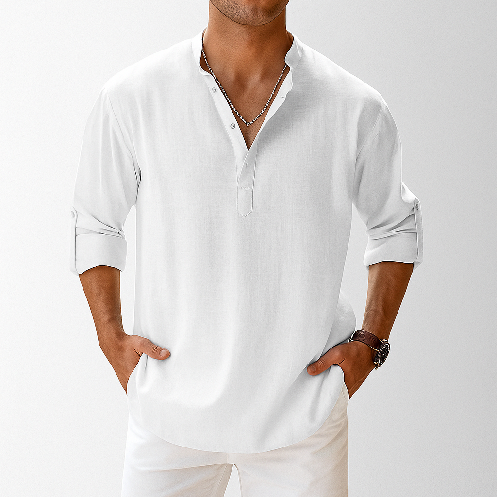 Disinvolto camicia uomo lino collo coreana manica lunga