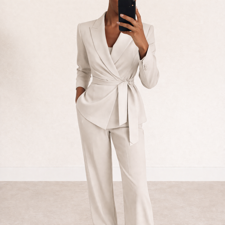 Tailleur Donna Suit con Blazer a Fiocco e Pantalone Palazzo