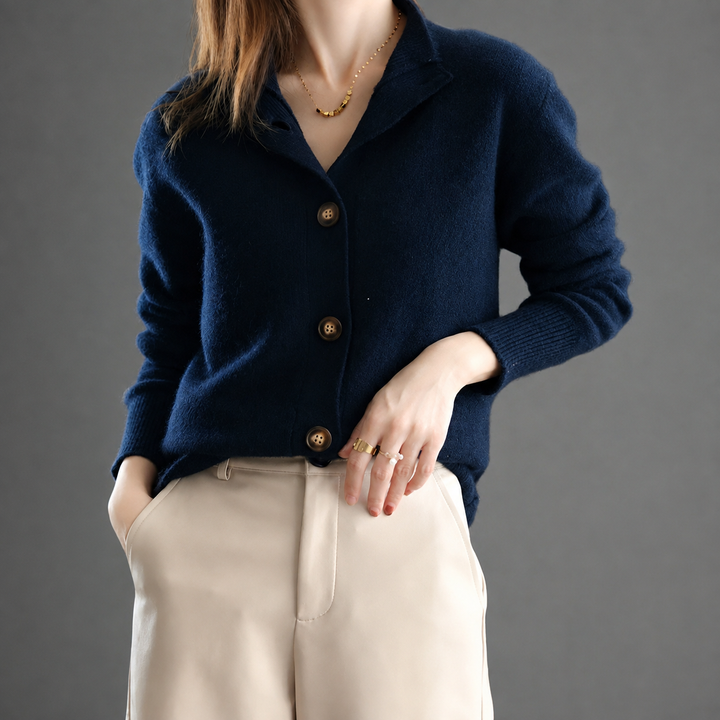 Cardigan Donna in Misto Lana con Bottoni Gioiello