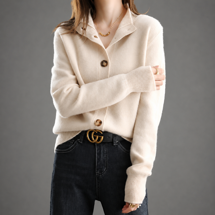 Cardigan Donna in Misto Lana con Bottoni Gioiello