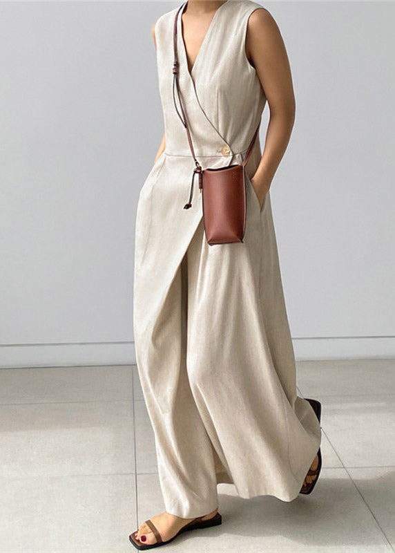 Classico Jumpsuit Donna Scollo a V con Tasche
