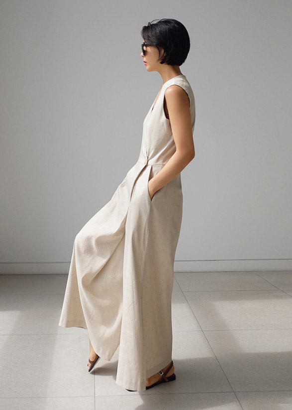 Classico Jumpsuit Donna Scollo a V con Tasche