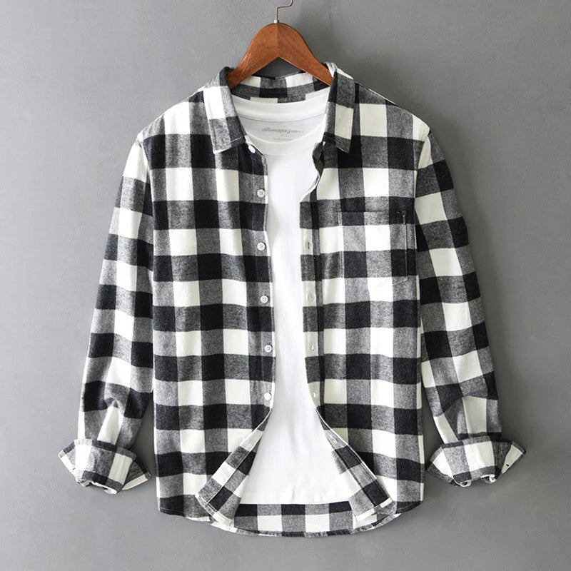 Camicia classica in cotone spazzolato a quadri